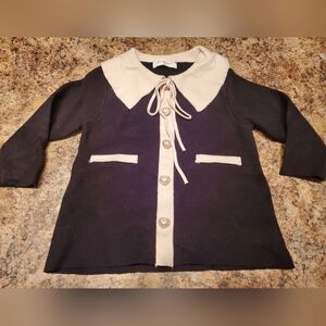 NWOT Ambb-Kids 2t Black and Cream Sweater with Heart Buttons